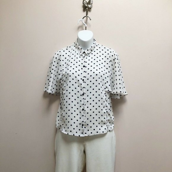 ZARA POLKA DOT CAPE SLEEVE BLOUSE - Picture 5 of 9